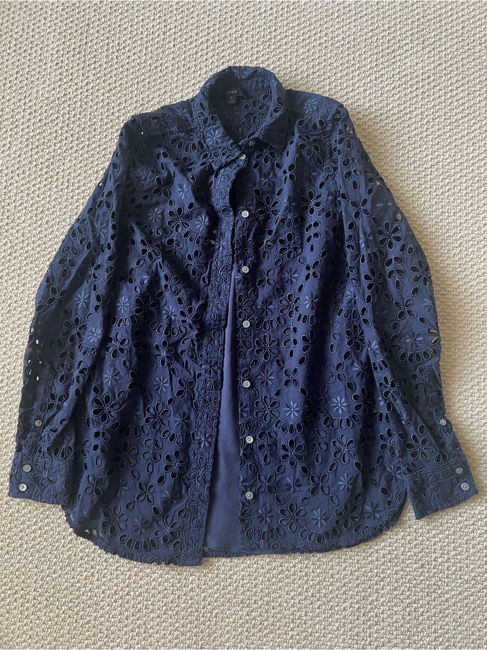 J.Crew Women’s 0 Navy Blue Eyelet Button Down Shirt Cami Set Like New